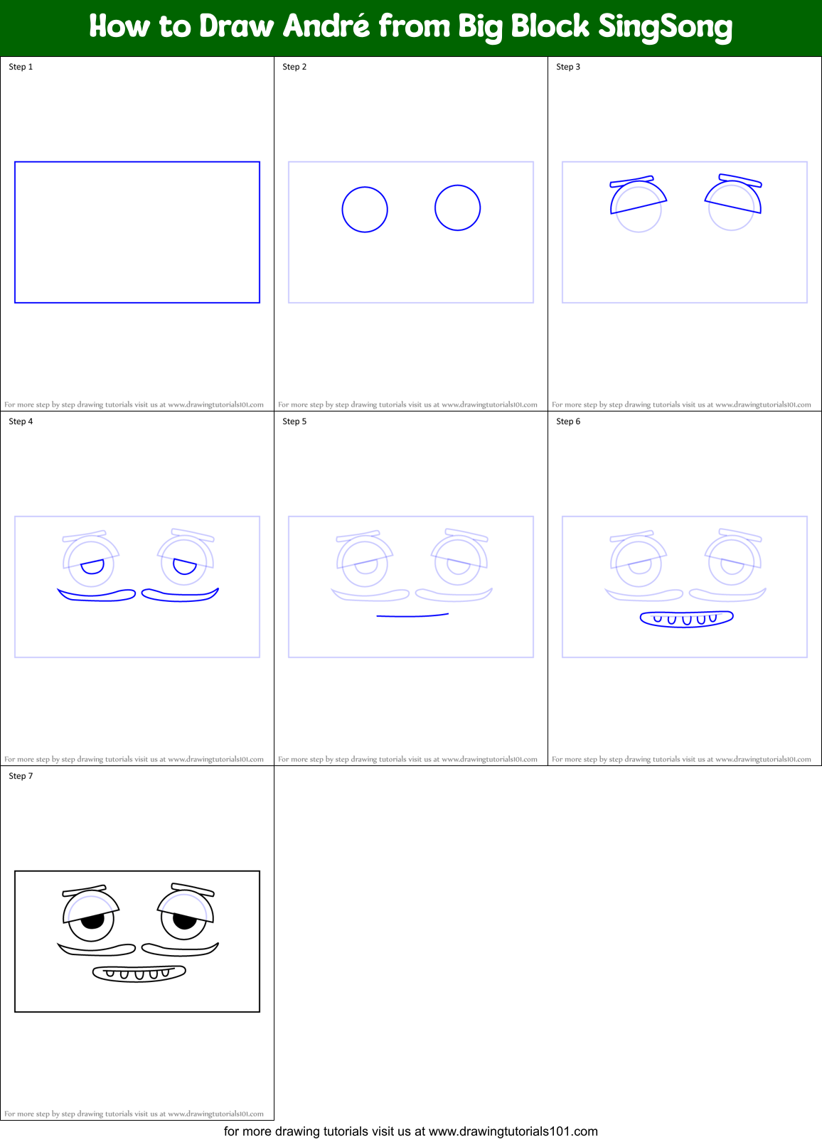 How to Draw André from Big Block SingSong Printable Step by Step