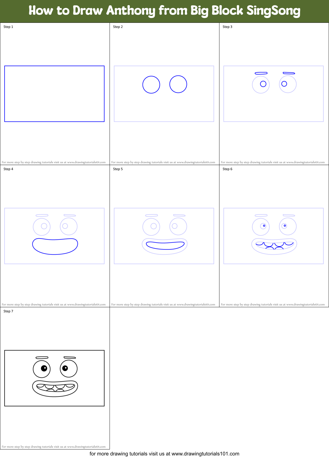 How to Draw Anthony from Big Block SingSong Printable Step by Step