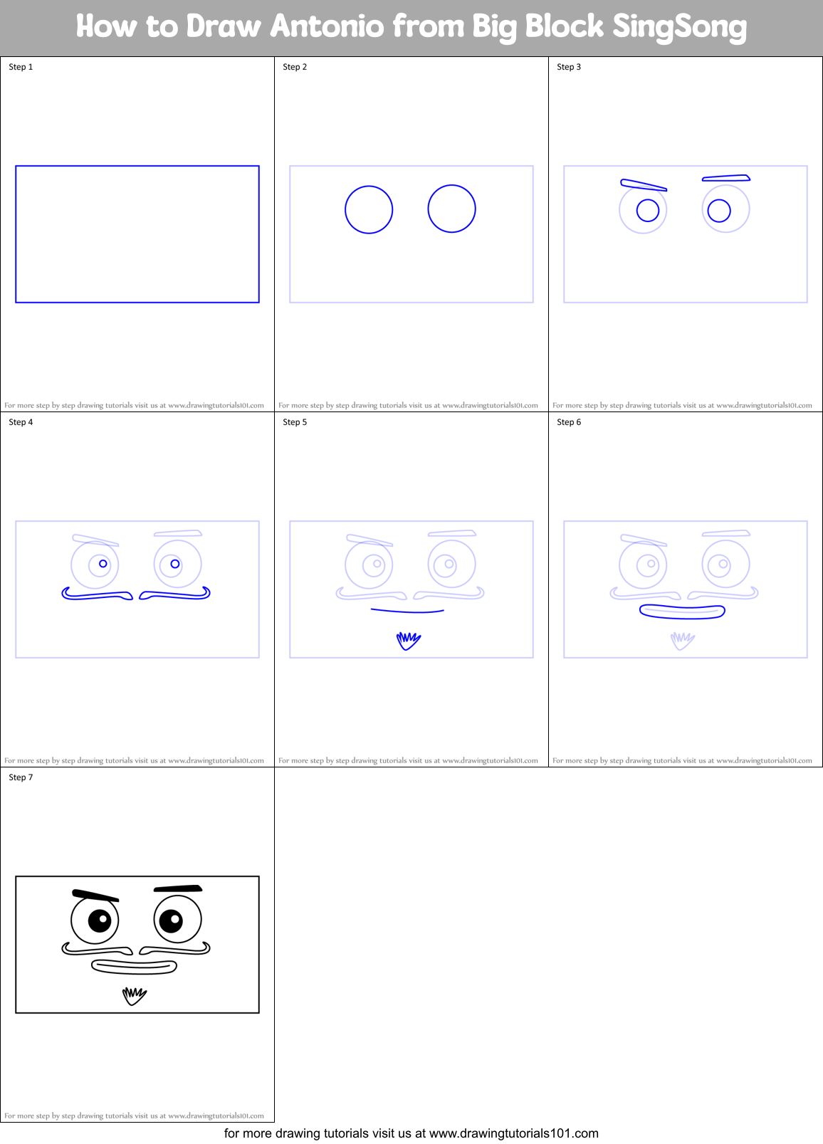 How to Draw Antonio from Big Block SingSong Printable Step by Step