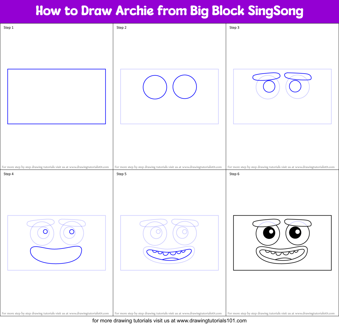 How to Draw Archie from Big Block SingSong Printable Step by Step