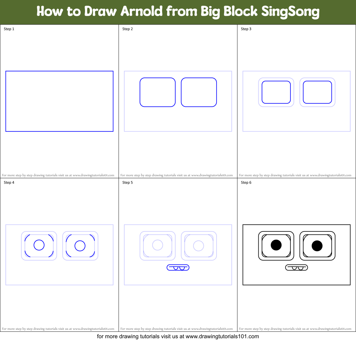 How to Draw Arnold from Big Block SingSong Printable Step by Step