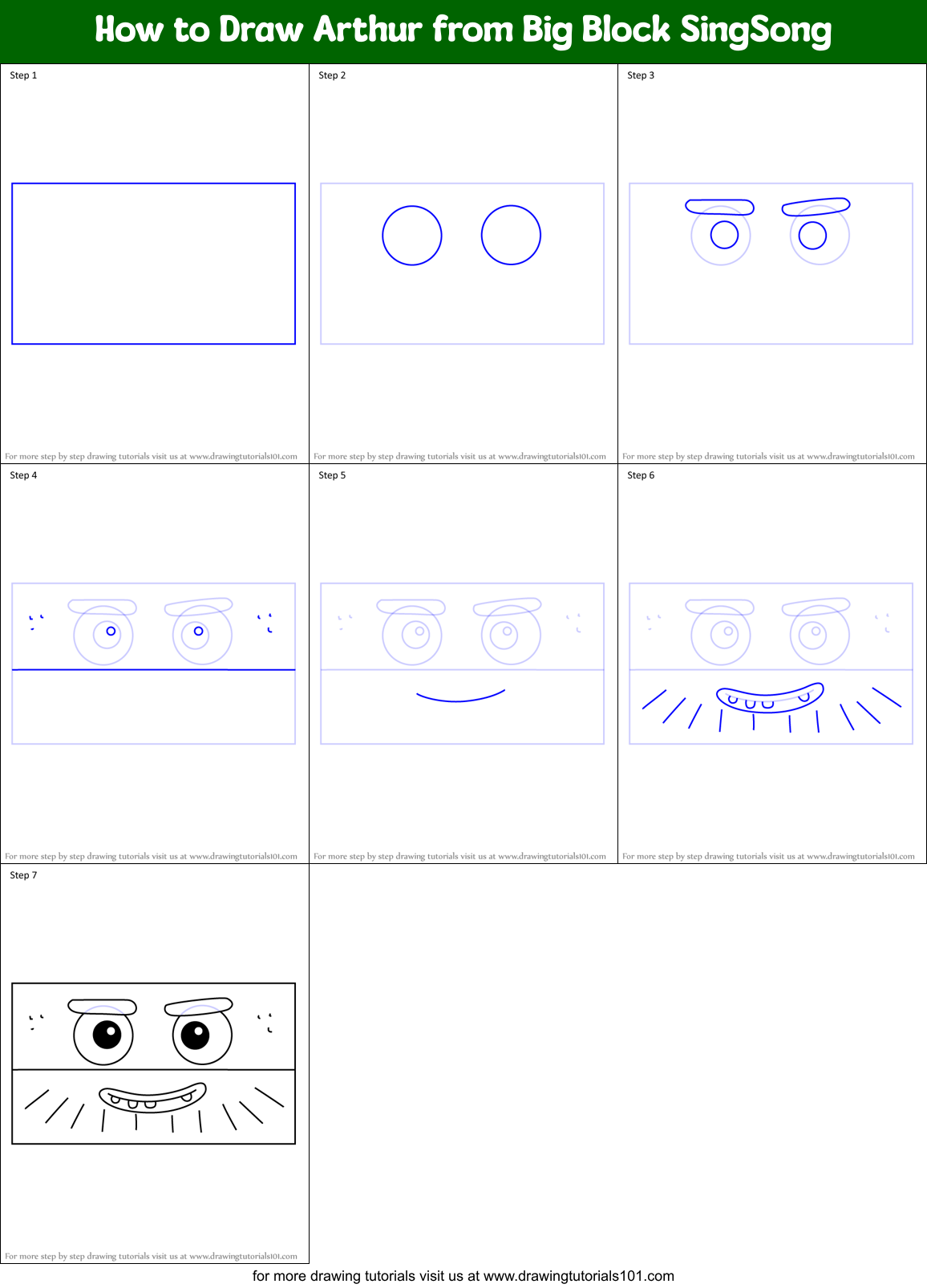 How to Draw Arthur from Big Block SingSong Printable Step by Step
