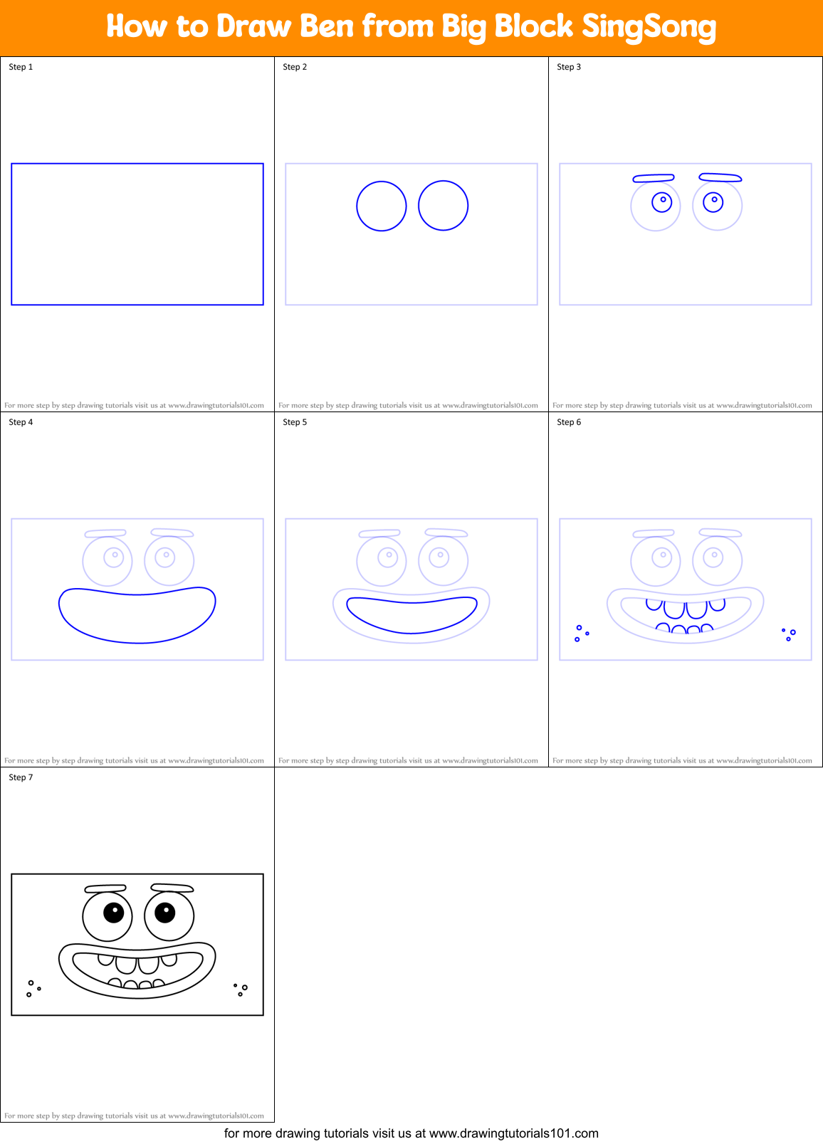 How to Draw Ben from Big Block SingSong Printable Step by Step