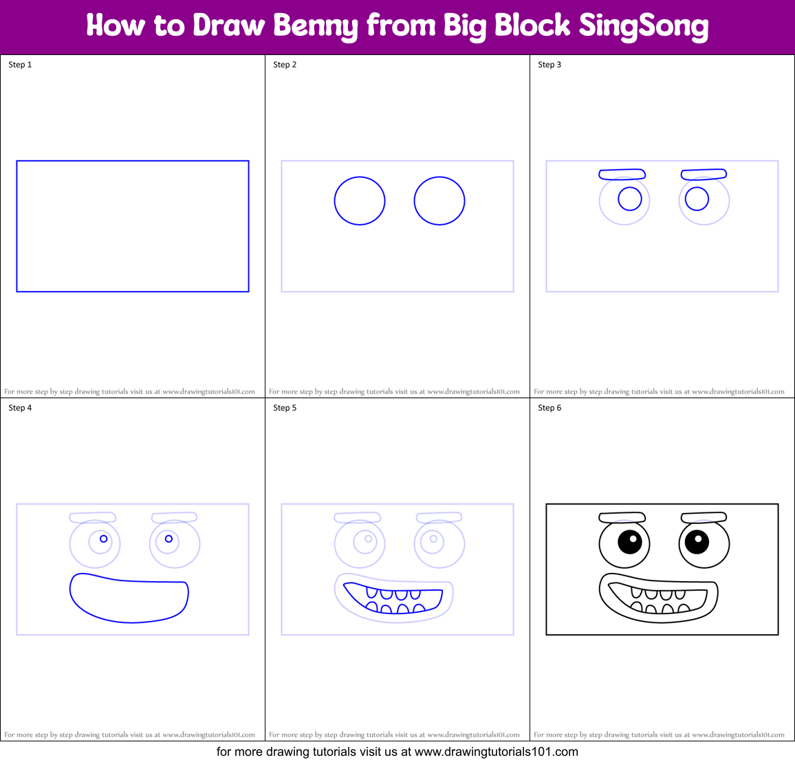 How to Draw Benny from Big Block SingSong Printable Step by Step