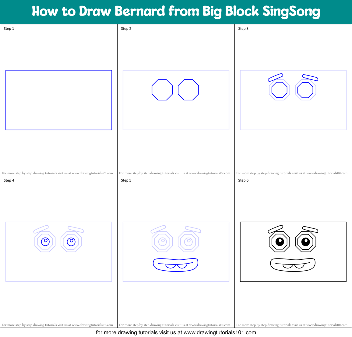How to Draw Bernard from Big Block SingSong Printable Step by Step