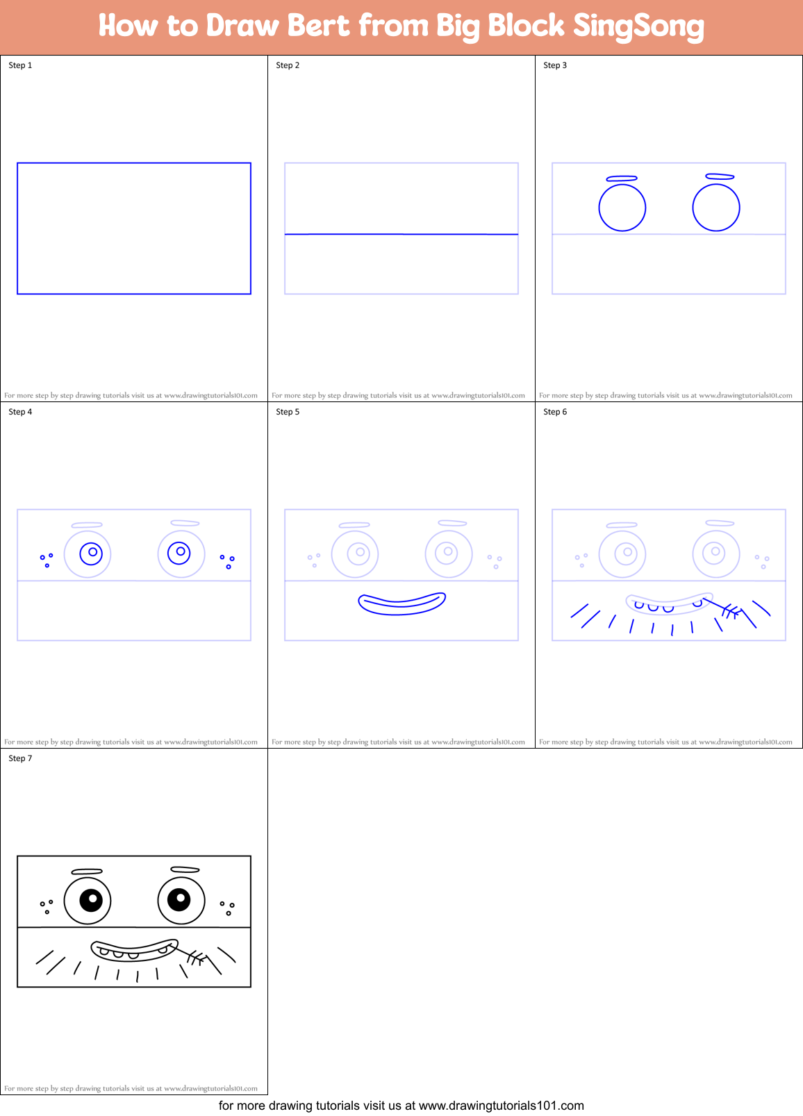 How to Draw Bert from Big Block SingSong Printable Step by Step