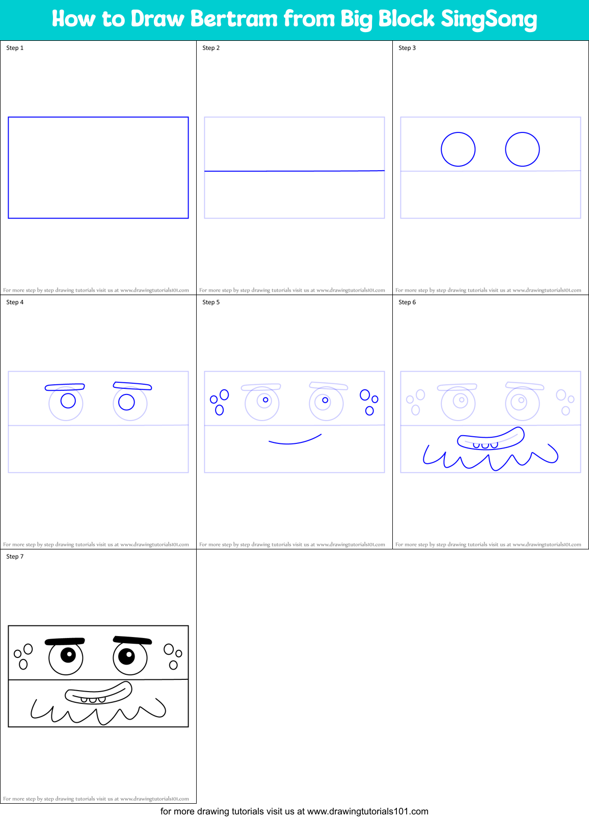 How to Draw Bertram from Big Block SingSong Printable Step by Step