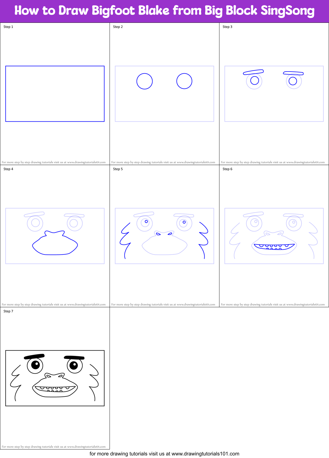 How to Draw Bigfoot Blake from Big Block SingSong Printable Step by Step