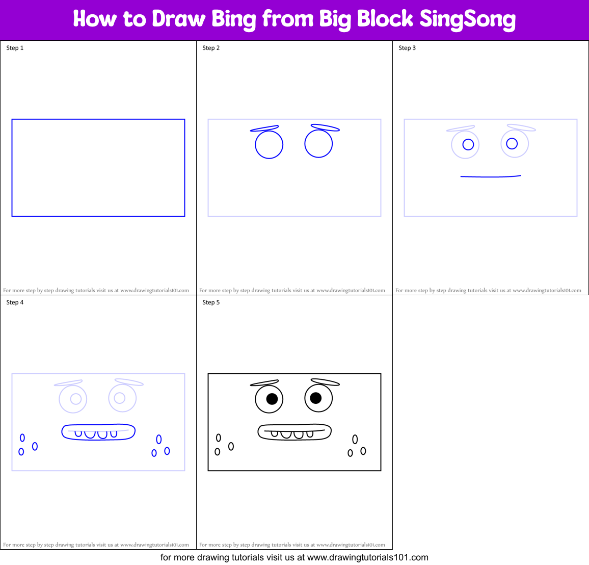 How to Draw Bing from Big Block SingSong Printable Step by Step