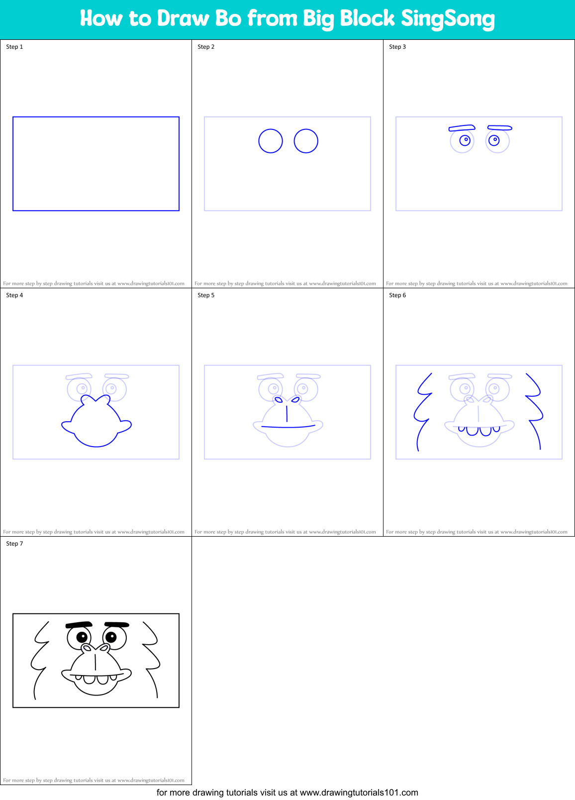 How to Draw Bo from Big Block SingSong Printable Step by Step