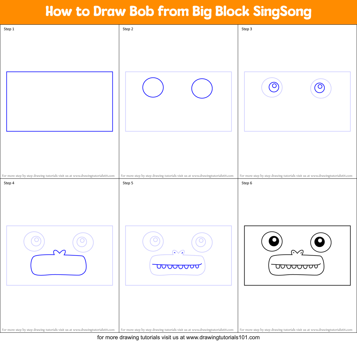 How to Draw Bob from Big Block SingSong Printable Step by Step