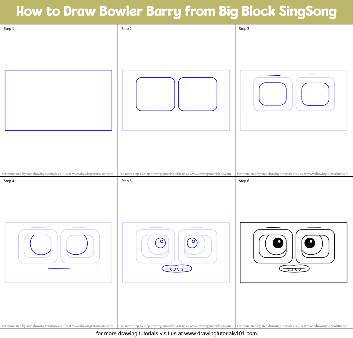 How to Draw Bowler Barry from Big Block SingSong Printable Step by Step