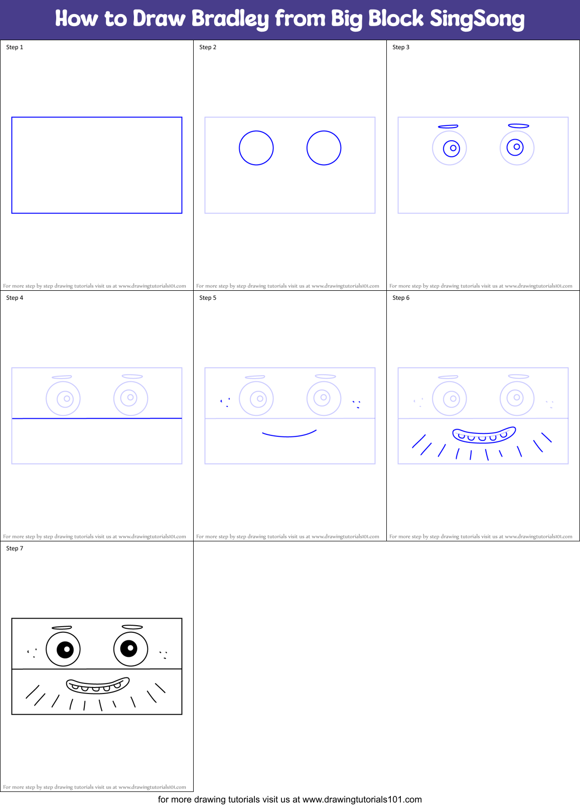 How to Draw Bradley from Big Block SingSong Printable Step by Step