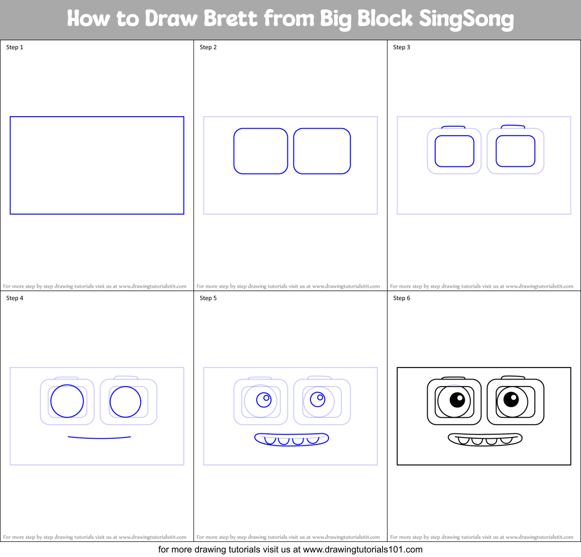 How to Draw Brett from Big Block SingSong Printable Step by Step