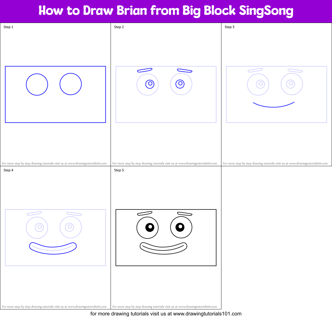 How to Draw Brian from Big Block SingSong Printable Step by Step