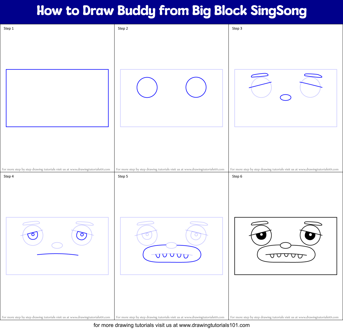 How to Draw Buddy from Big Block SingSong Printable Step by Step