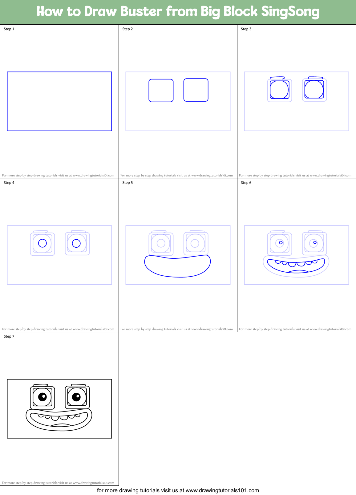 How to Draw Buster from Big Block SingSong Printable Step by Step