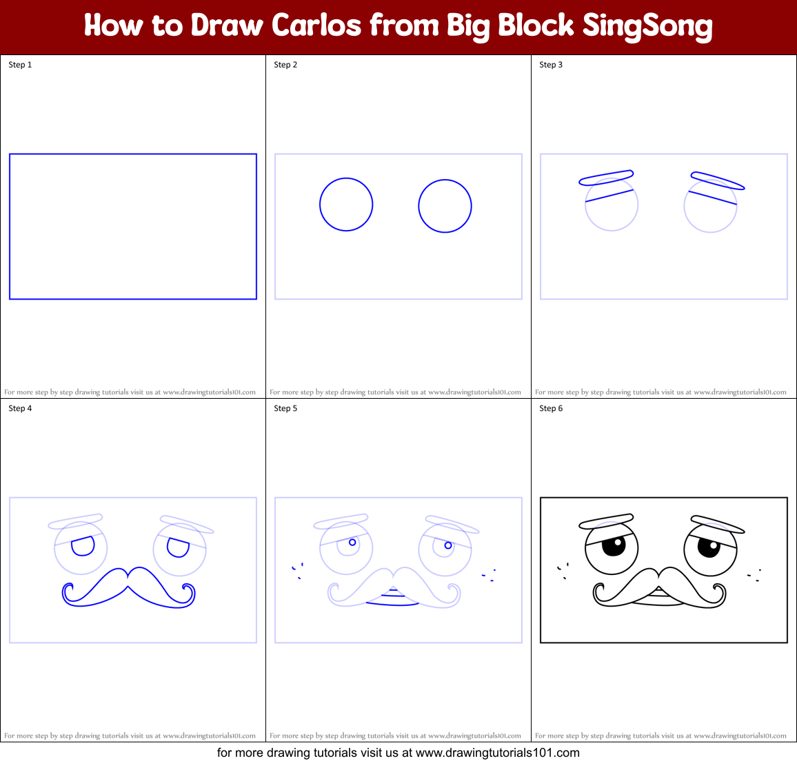 How to Draw Carlos from Big Block SingSong Printable Step by Step