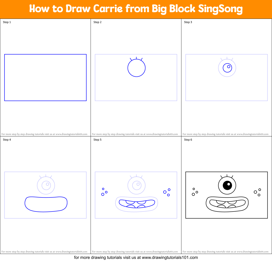 How to Draw Carrie from Big Block SingSong Printable Step by Step