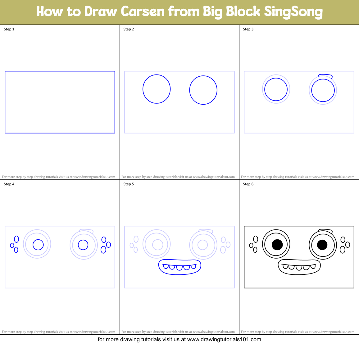 How to Draw Carsen from Big Block SingSong Printable Step by Step