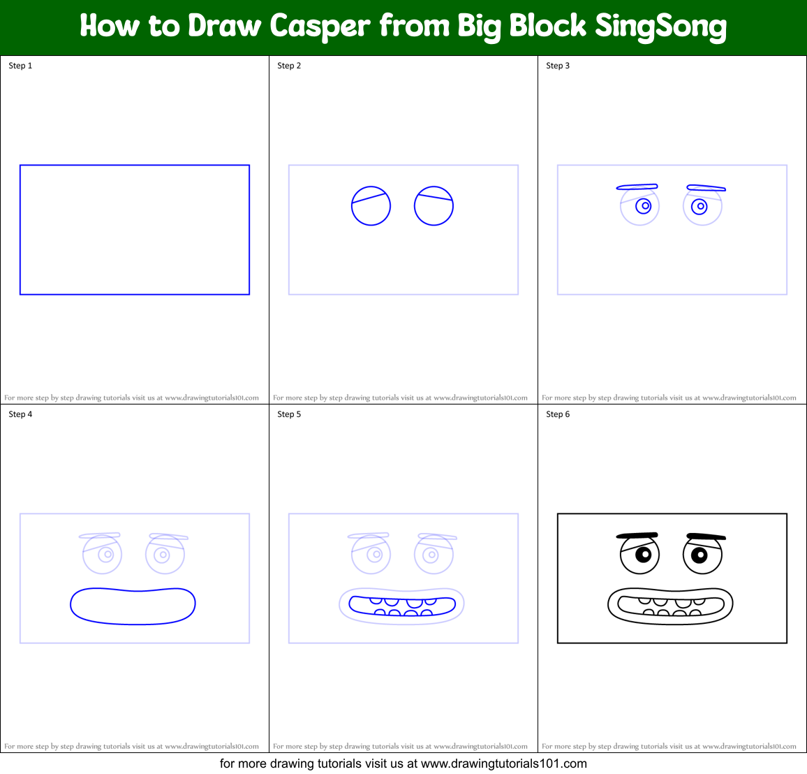 How to Draw Casper from Big Block SingSong Printable Step by Step