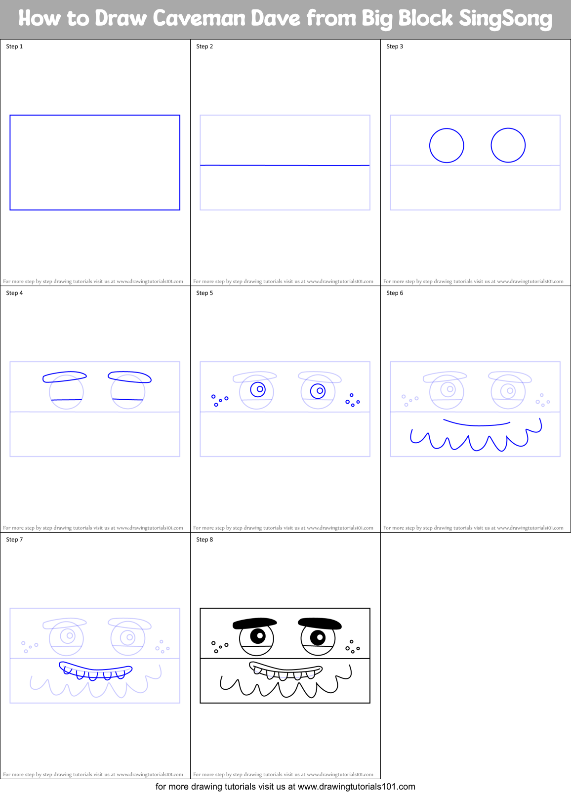 How to Draw Caveman Dave from Big Block SingSong Printable Step by Step
