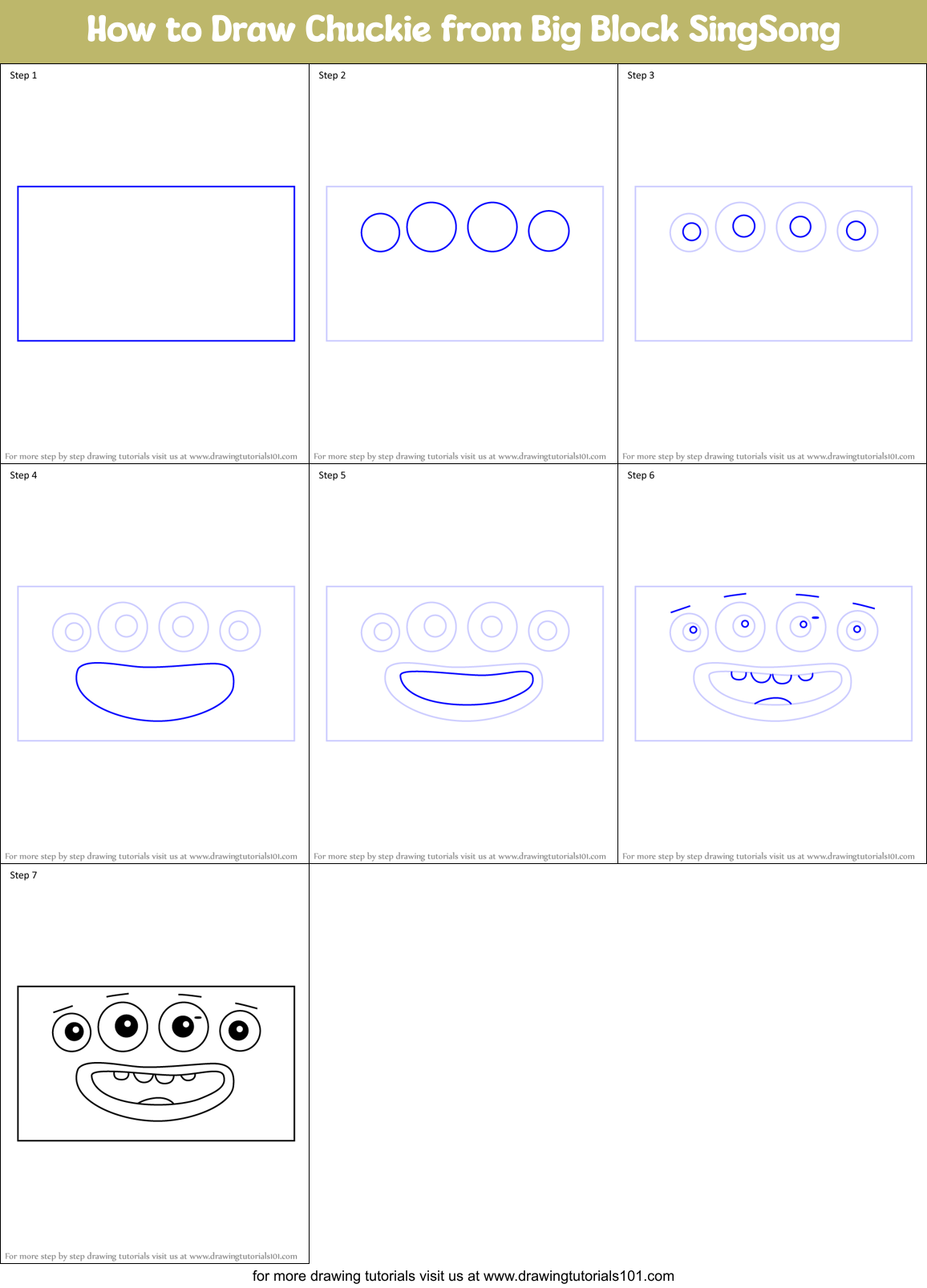 How to Draw Chuckie from Big Block SingSong Printable Step by Step