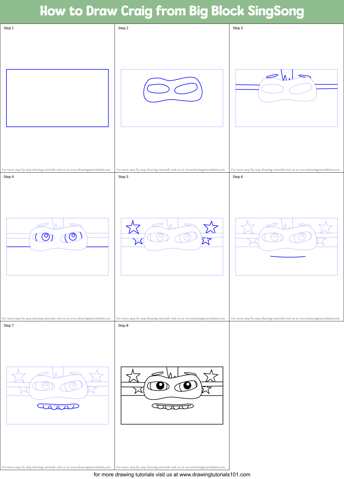 How to Draw Craig from Big Block SingSong Printable Step by Step