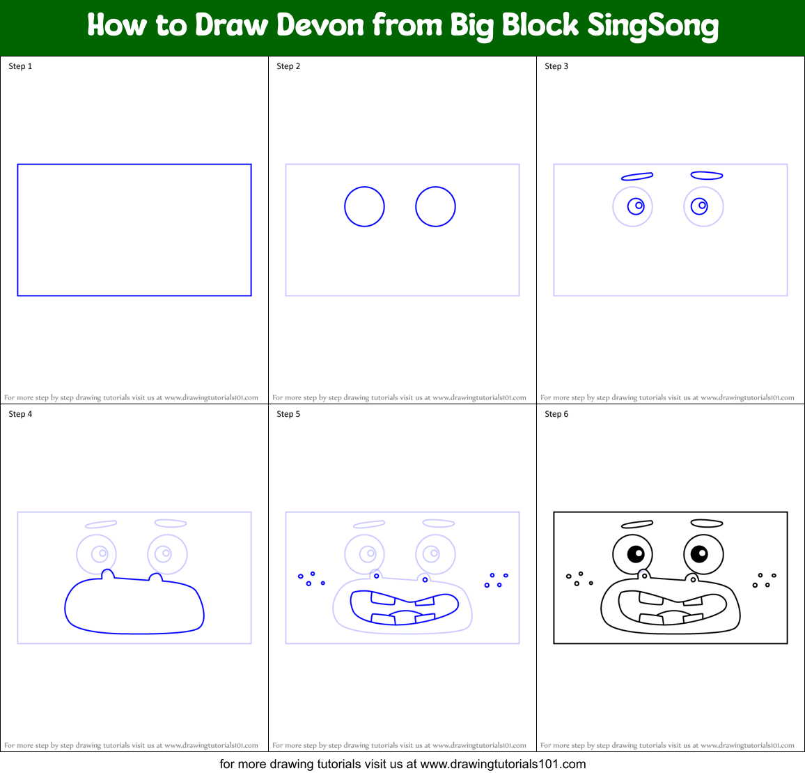 How to Draw Devon from Big Block SingSong Printable Step by Step