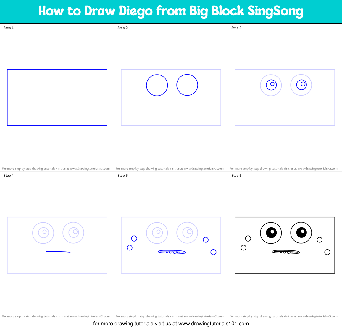 How to Draw Diego from Big Block SingSong Printable Step by Step