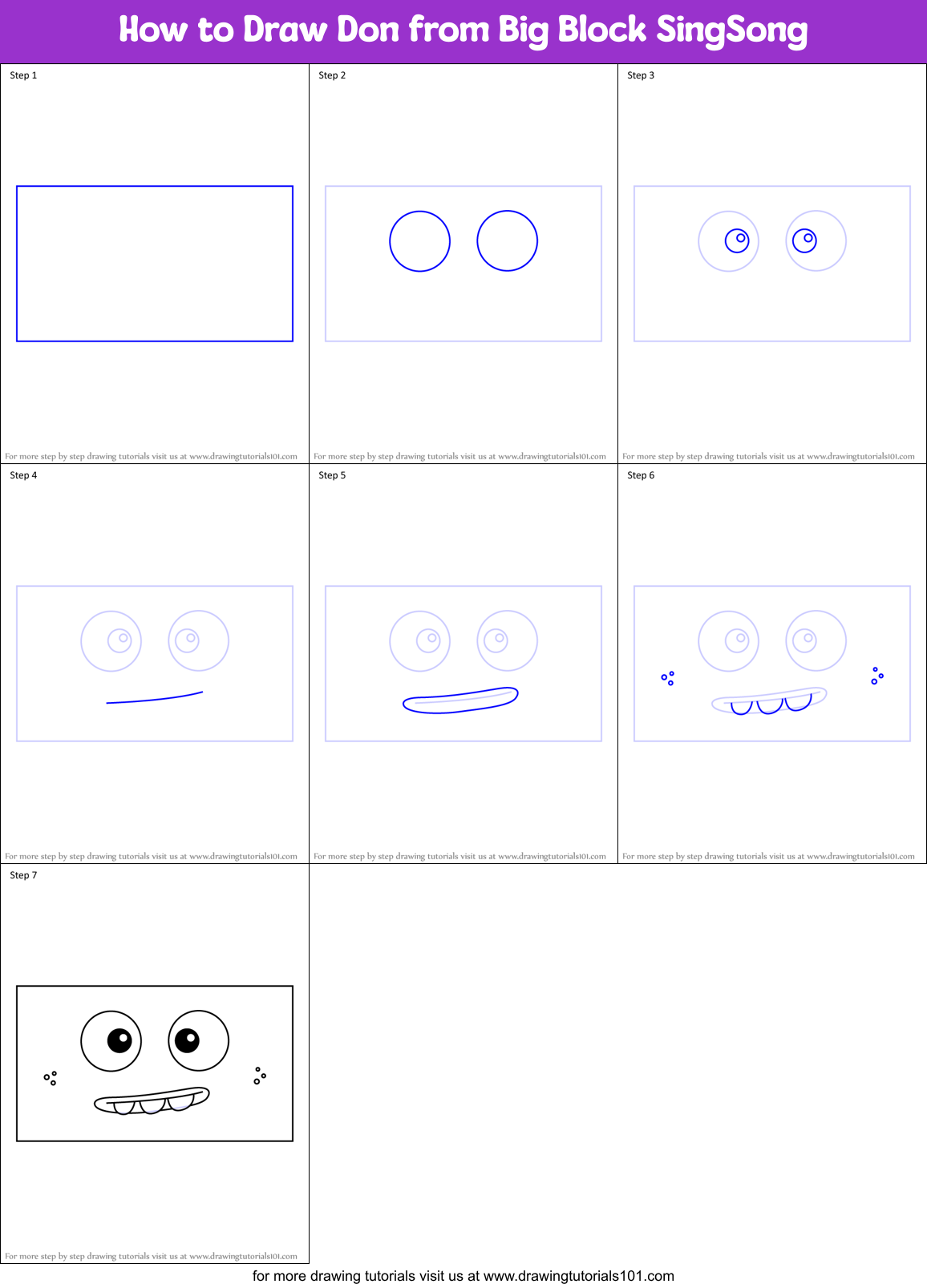 How to Draw Don from Big Block SingSong Printable Step by Step