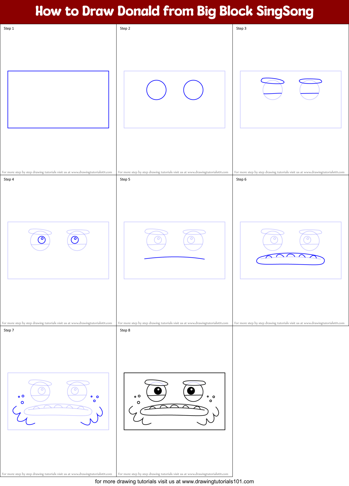 How to Draw Donald from Big Block SingSong Printable Step by Step