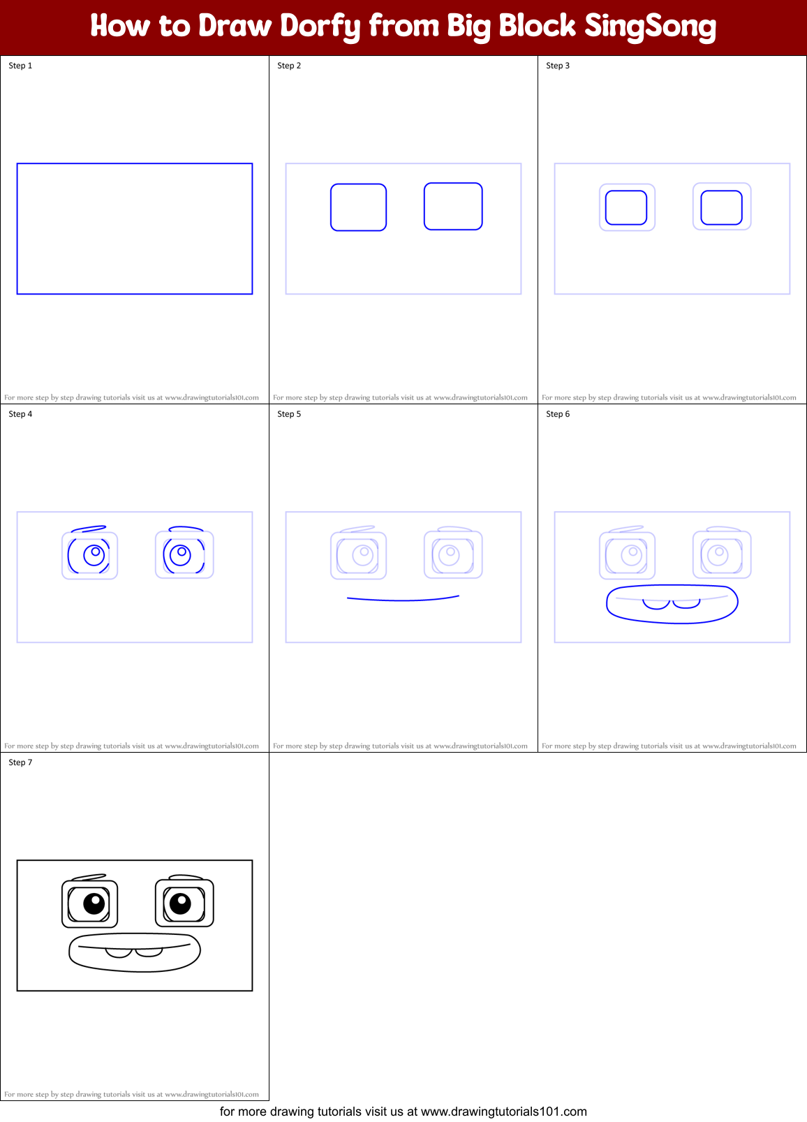 How to Draw Dorfy from Big Block SingSong Printable Step by Step