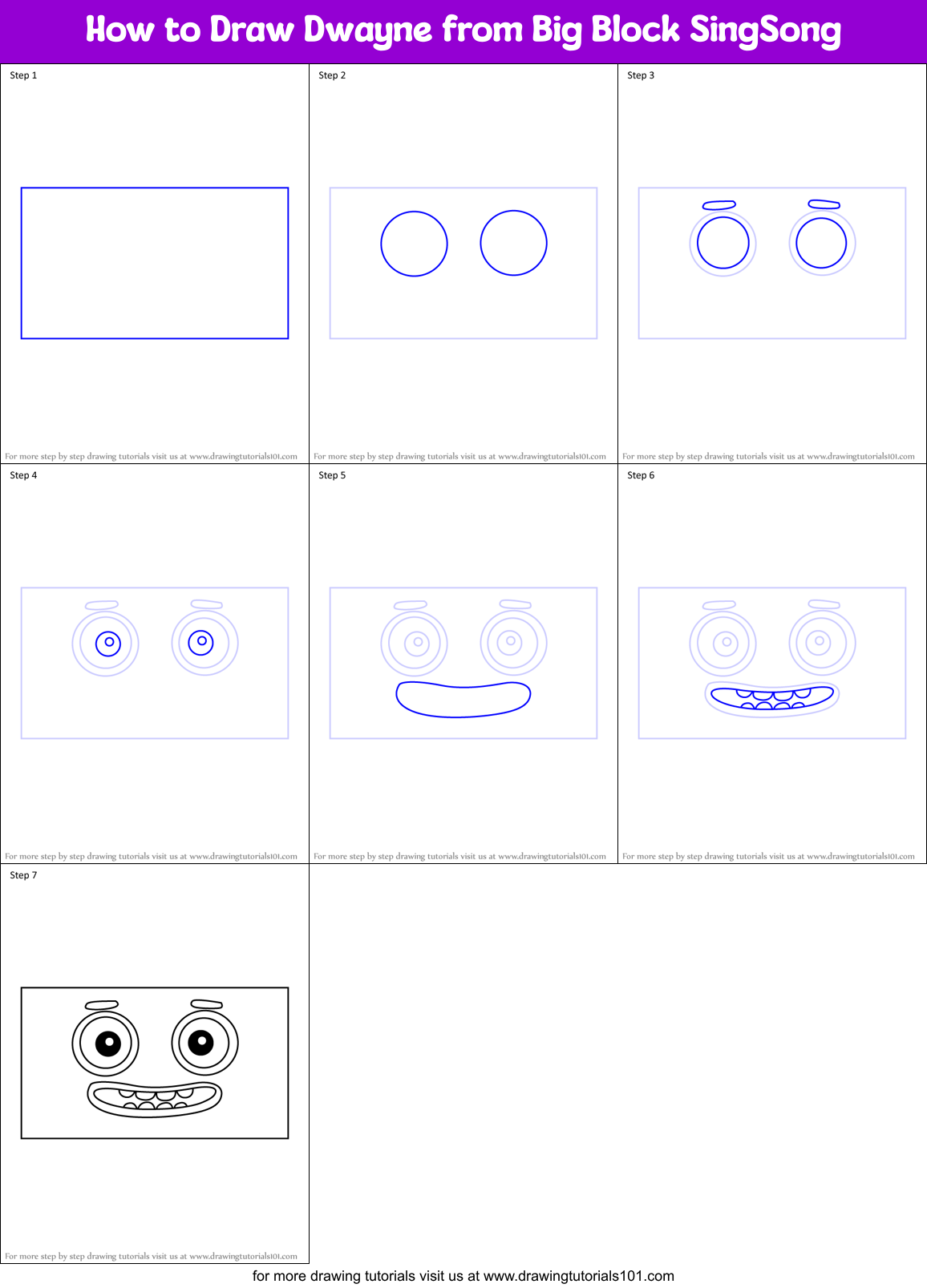 How to Draw Dwayne from Big Block SingSong Printable Step by Step