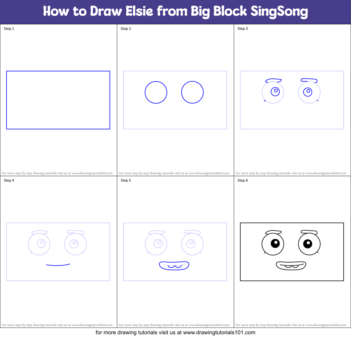 How to Draw Elsie from Big Block SingSong Printable Step by Step