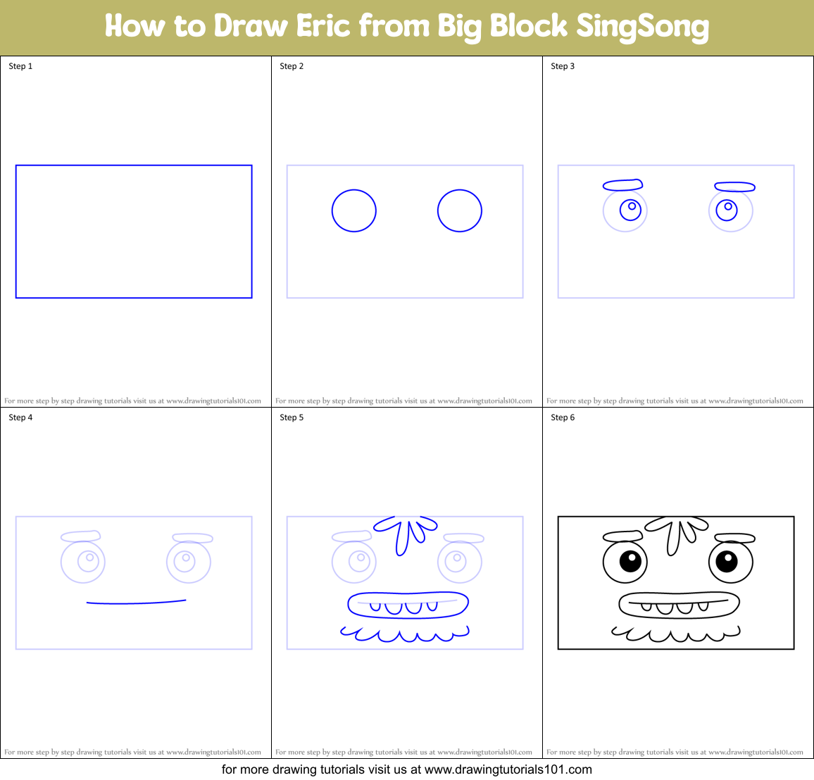 How to Draw Eric from Big Block SingSong Printable Step by Step