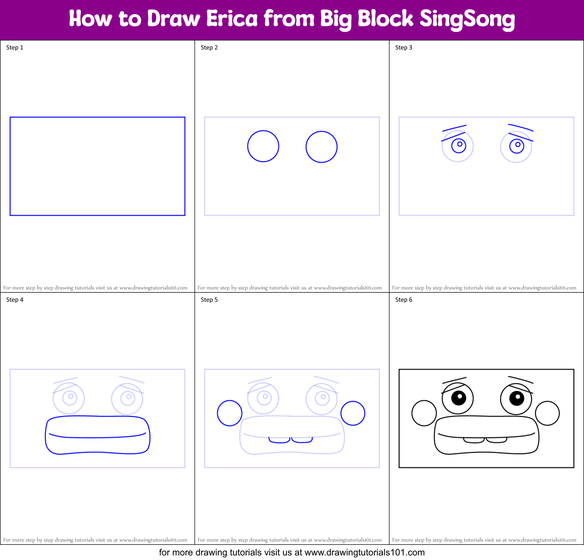How to Draw Erica from Big Block SingSong Printable Step by Step