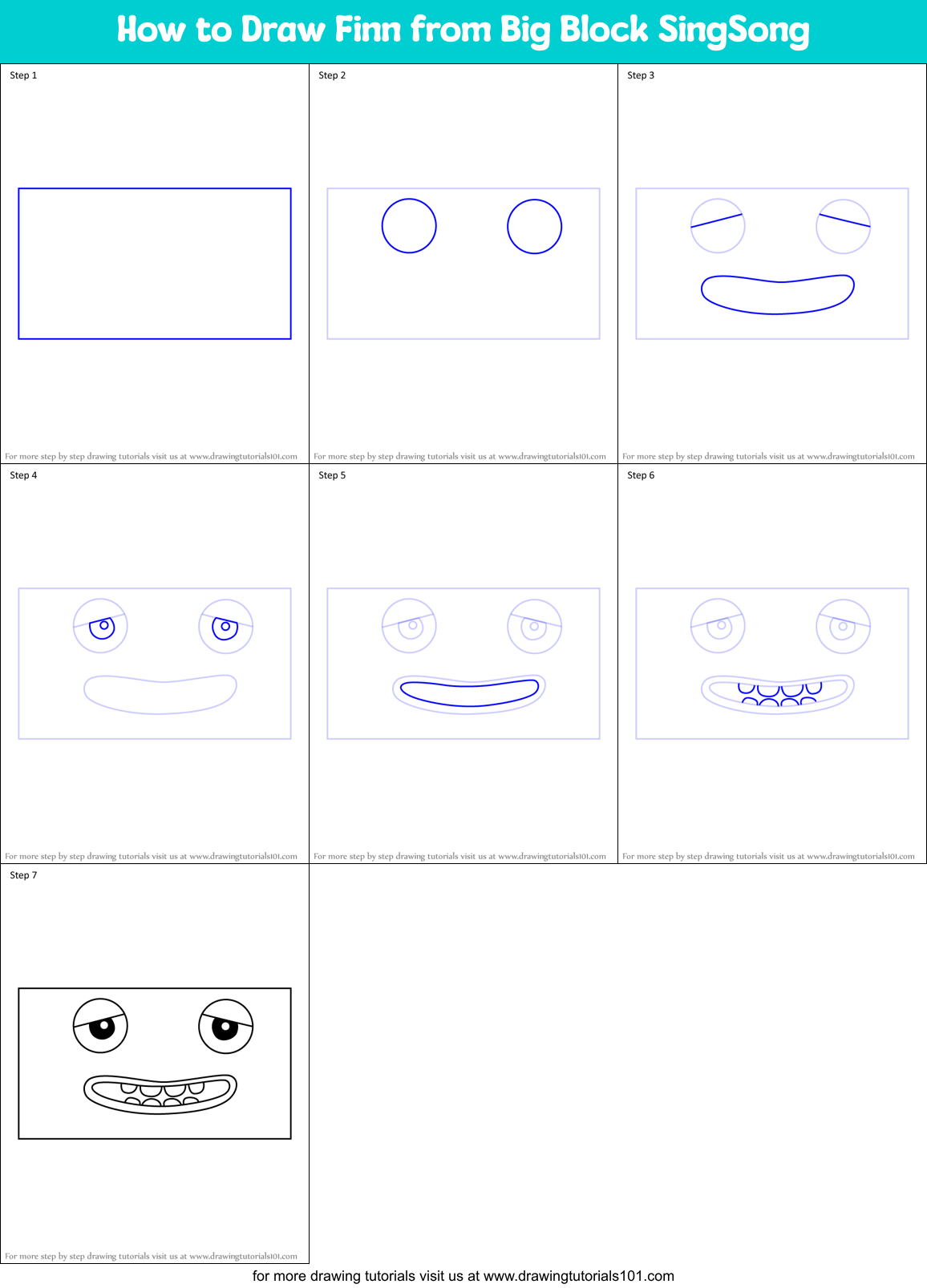 How to Draw Finn from Big Block SingSong Printable Step by Step