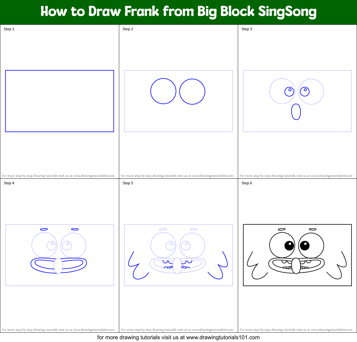 How to Draw Frank from Big Block SingSong Printable Step by Step