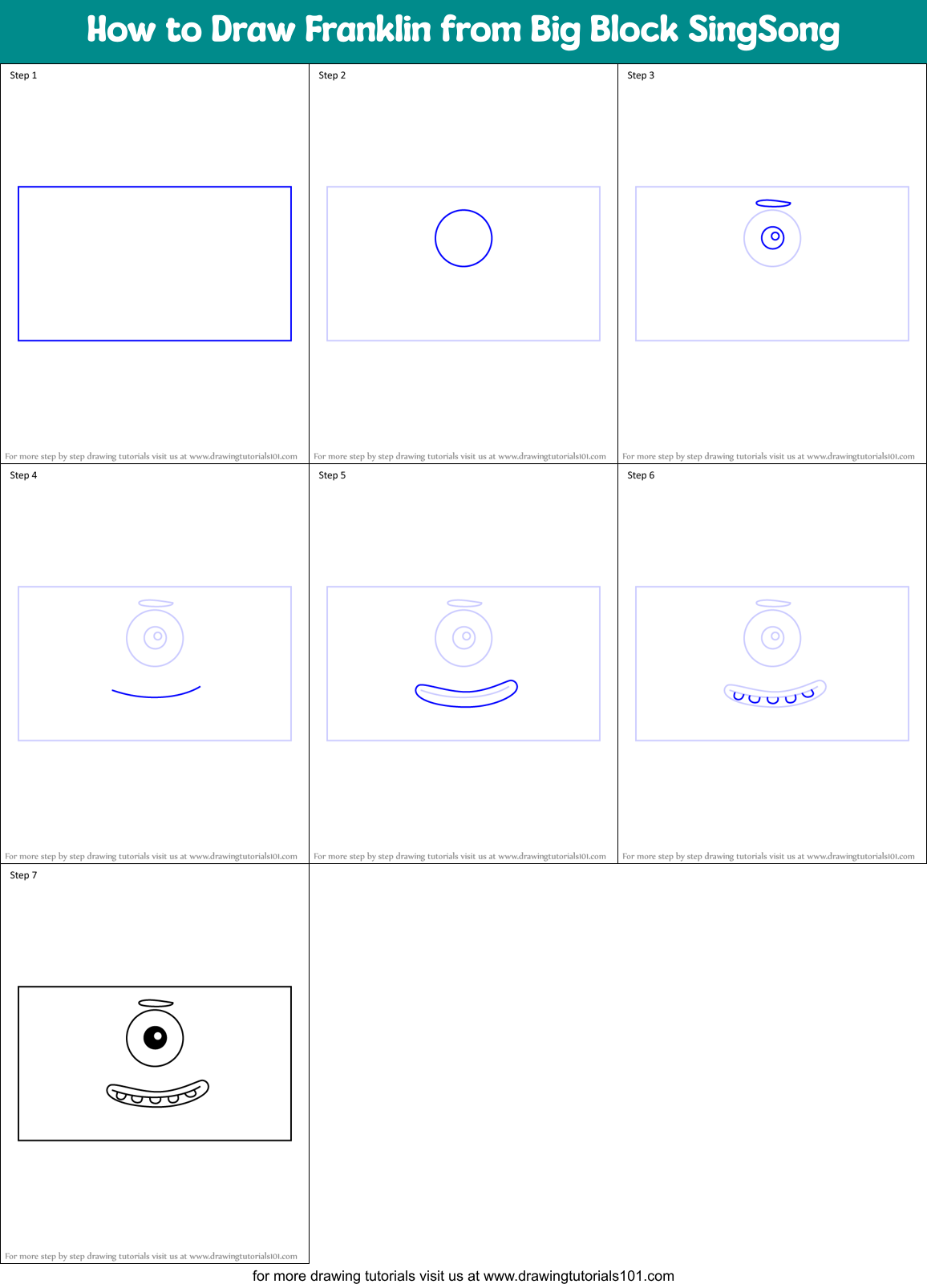 How to Draw Franklin from Big Block SingSong Printable Step by Step