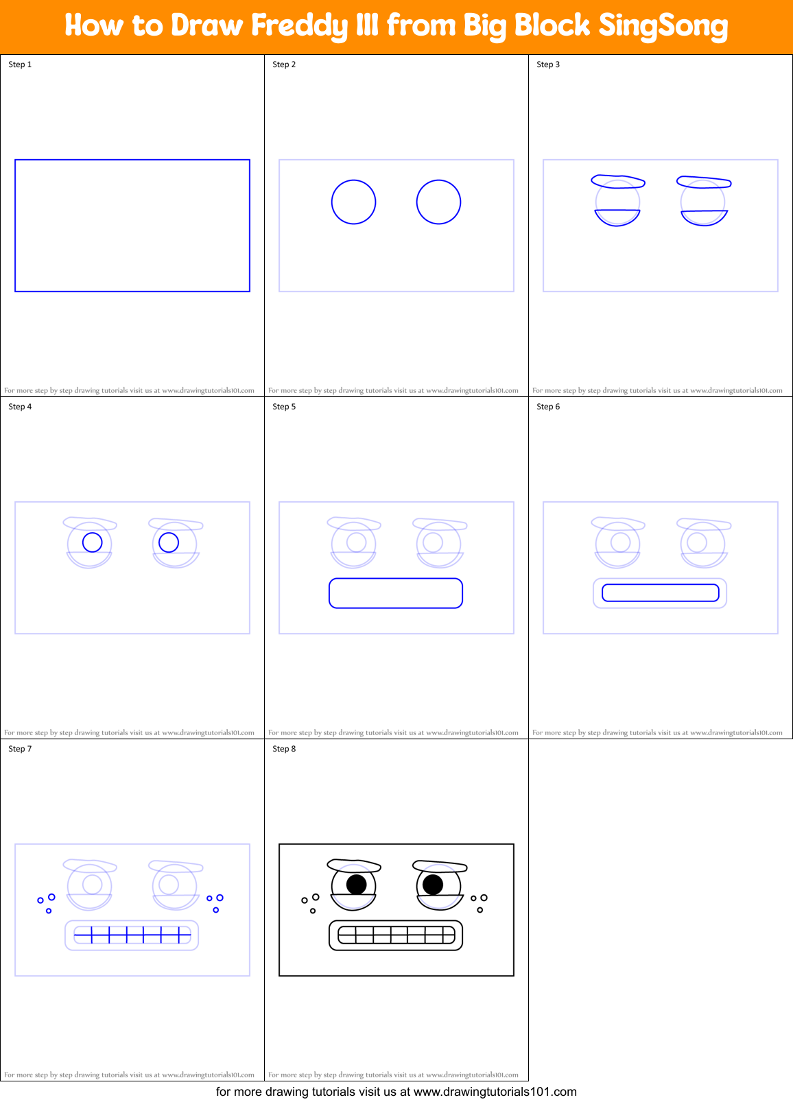 How to Draw Freddy III from Big Block SingSong Printable Step by Step