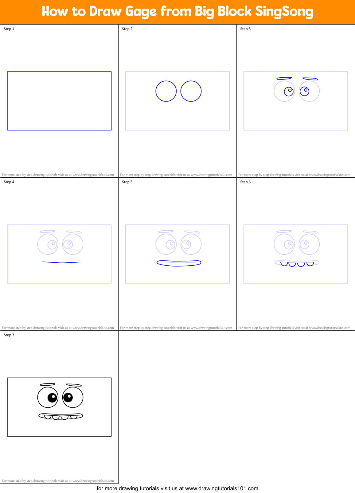 How to Draw Gage from Big Block SingSong Printable Step by Step
