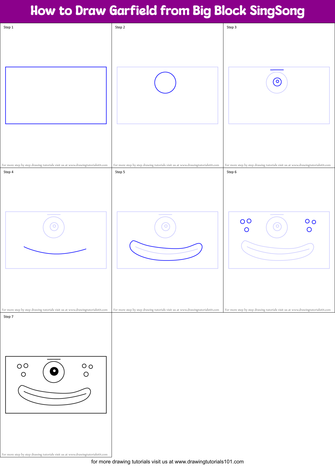 How to Draw Garfield from Big Block SingSong Printable Step by Step