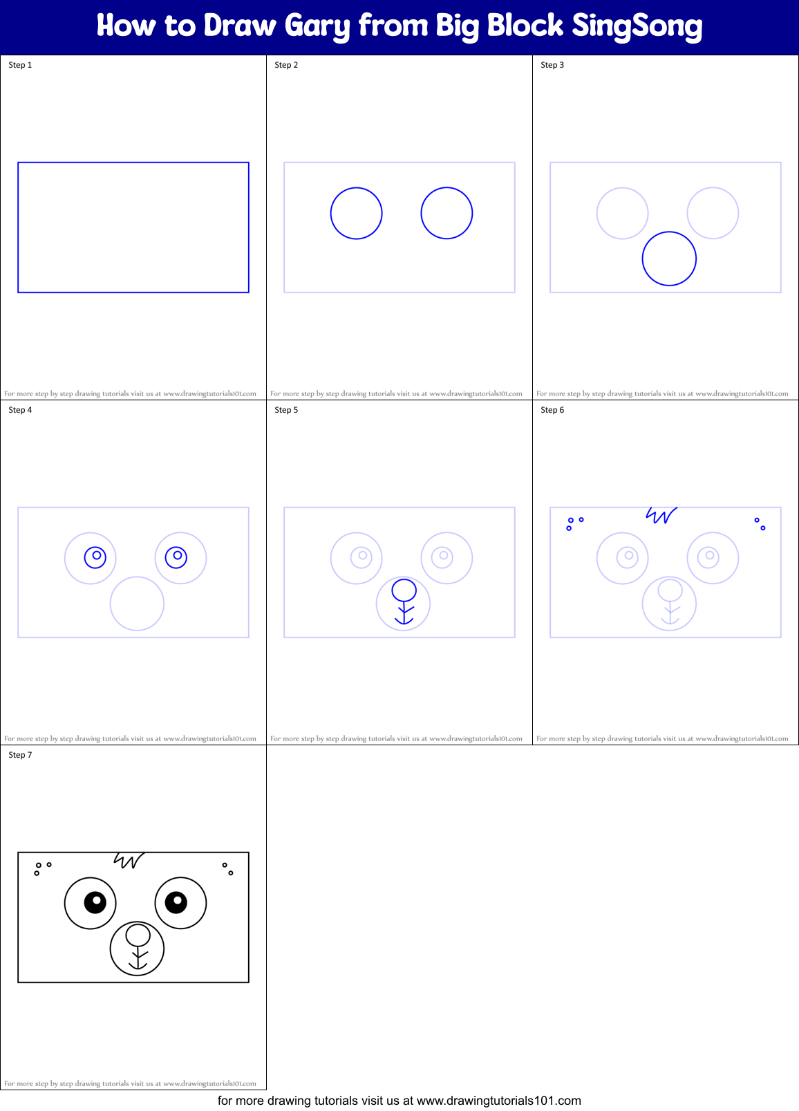 How to Draw Gary from Big Block SingSong Printable Step by Step