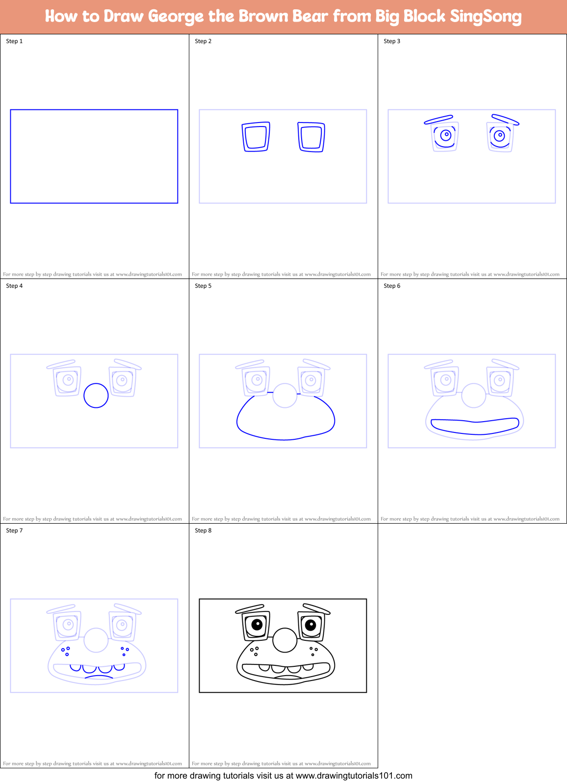 How to Draw George the Brown Bear from Big Block SingSong Printable Step by Step