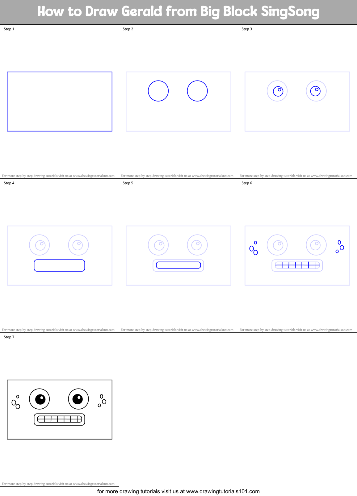 How to Draw Gerald from Big Block SingSong Printable Step by Step