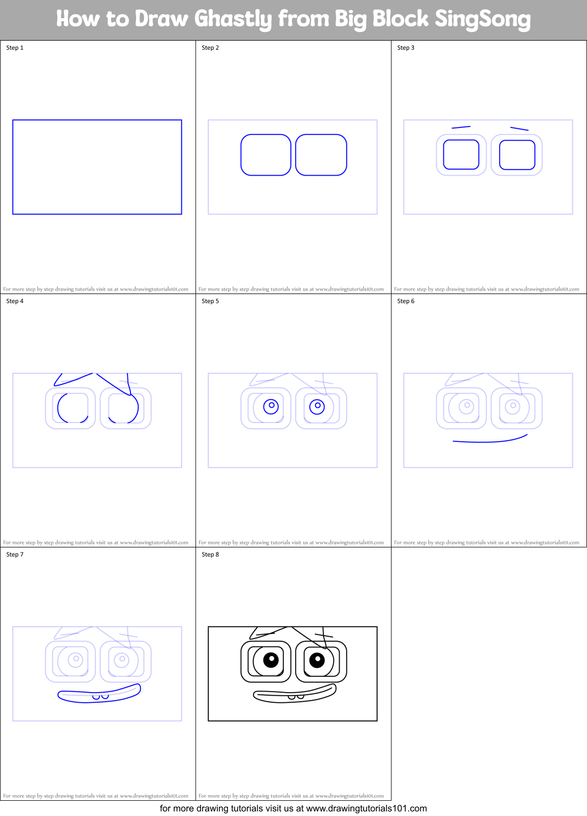 How to Draw Ghastly from Big Block SingSong Printable Step by Step