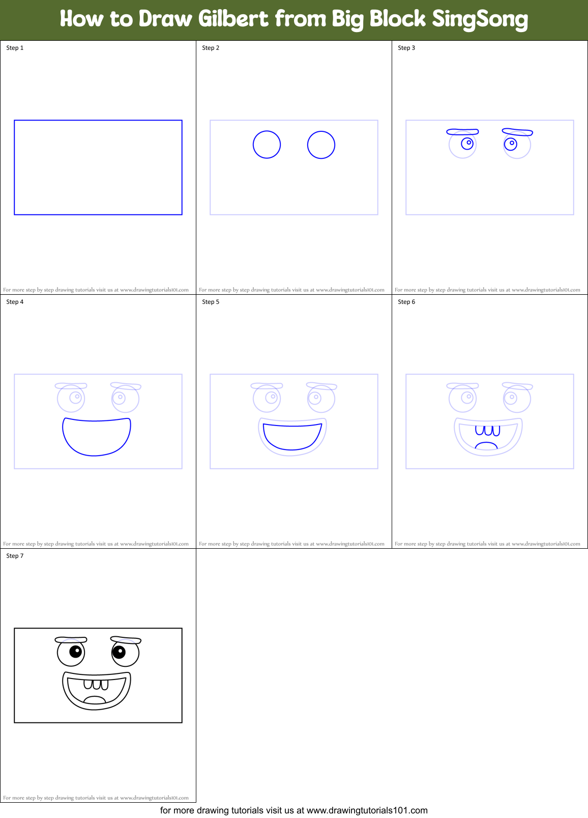 How to Draw Gilbert from Big Block SingSong Printable Step by Step