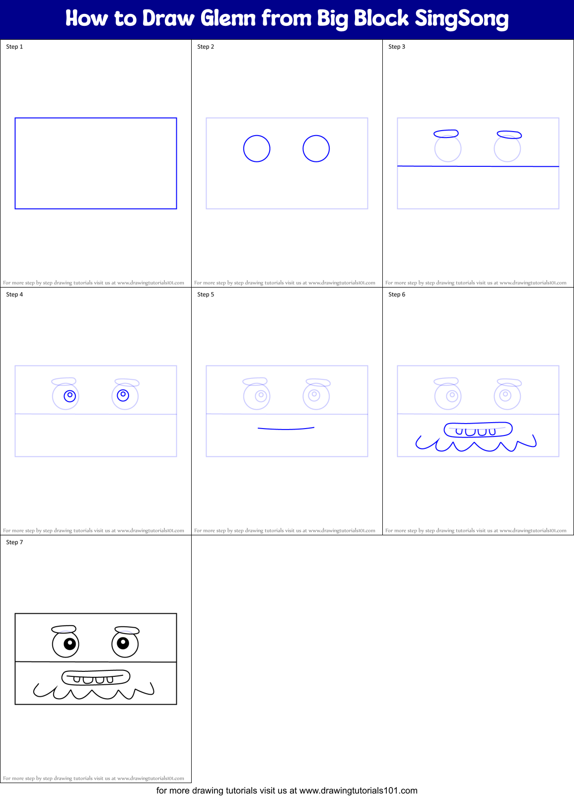 How to Draw Glenn from Big Block SingSong Printable Step by Step