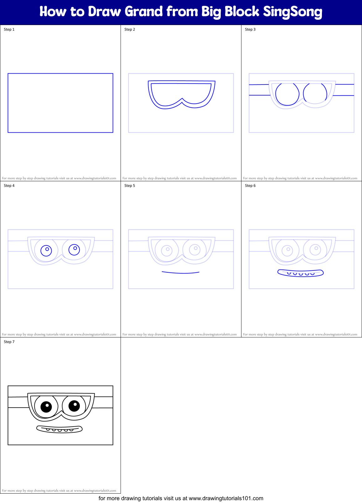 How to Draw Grand from Big Block SingSong Printable Step by Step